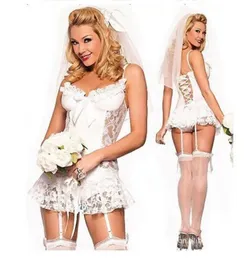 Abito da sposa intimo da sposa in pizzo bianco con bottone giarrettiera trasparente pigiama sexy da sposa Indumenti intimi2272821