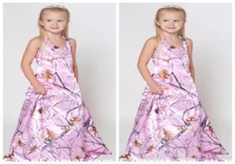 Full Pink Camo Long A Line Flower Girl Dresses Custom 2020 Top Cheap Camouflage Real Tree Camo Kids Girls Birth Barty Country3951536