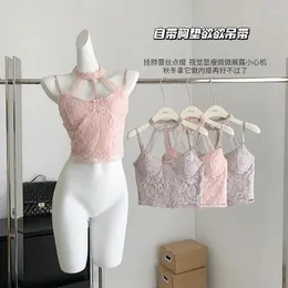 Kadın tankları moda mahsul üstleri seksi dantel tank üst göğüs sargısı bandeau iç çamaşırı sarılı kayış ped iç çamaşırı