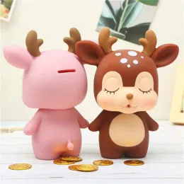 Boxes Creative Resin Coin Piggy Bank Cartoon Deershaped Piggy Bank Living Room Bedroom Desktop Decoration Ornaments