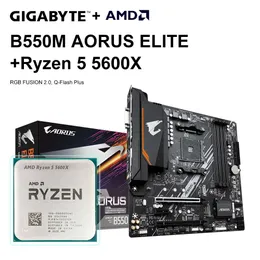 AMD RYZEN 5 5600X R5 5600X CPU + 기가 바이트 B550M Aorus 엘리트 마더 보드 세트 DDR4 128GB 소켓 AM4 M.2 SATA III 4000 (OC) MHZ