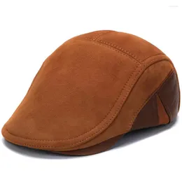 Berets 2024 Fashion Style European Leather Caps Beret Man Disual Sheepes Doede Black/Brown Duckbill Hats Male Male