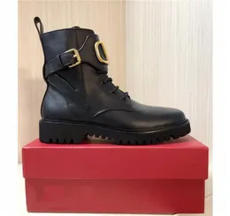 2019 Kvinnor Winter Calfskin Leather Combat Boot Womens Martin Anklehigh Paneled Buffed Leather Boots In Black Come With Box Size3978847