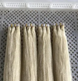 LUMMY Remy Echthaar-PU-Haarverlängerung, Klebeband, 40 Stück, 100 g Set, Farbe 60, Platinblond, Klebeband im Haar, Ex9460471