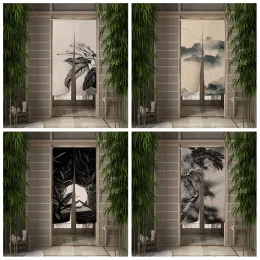 Cortinas cinza folhas de bambu pintura a tinta cortina porta de jantar cortina entrada da cozinha pendurado meia cortina decoração do quarto