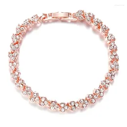 Link Bracelets Luxury Roman Crystal Bracelet Women Fashion Charm Chain Rhinestone Bangle Wedding Bridal Jewelry Accessories Gifts