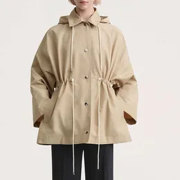 Estilo minimalista nórdico 24 primavera/inverno toteme novo cáqui com capuz cintura dobrada parka manga comprida jaqueta curta trench coat