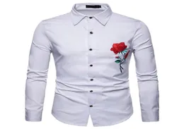 Rote Rose Stickerei Weißes Hemd Männer 2018 Marke Neue Slim Langarm Camisa Sozialen Masculina Casual-Taste Unten Kleid Hemd männlich5370837