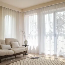 Curtains Solid White Sheer Curtains for Living Room Windows Transparent Tulle Curtain for Door Gauze Treatment Cortina Wedding Home Decor