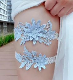 Lace Blue Bridal Salters Set Sexy Garter حزام مرن الفخذ حلقة الساق ملحقات الزفاف 2020 حفل زفاف التذكار العاج Weddin5799919