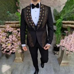 Garnitury męskie luksusowe kryształy z koralikami smoking Mężczyźni 3 sztuki zestawy groom blezery szczupły męskie fit ślubny kostium homme