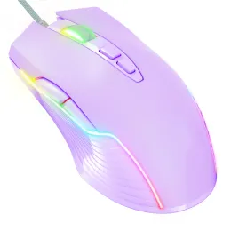 Mouse Mouse da gioco USB cablato 6400 dpi Retroilluminazione a LED Mouse da gioco ottico ergonomico viola per computer PC portatile Gamer