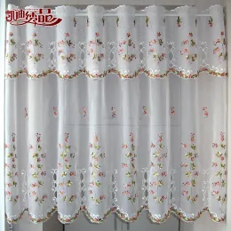 Cortinas campo meia cortina luxuoso bordado janela valance wear tubo renda bainha cortina de café para porta do armário de cozinha a113