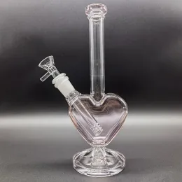 9 "Rosa Amor Coração Forma De Vidro Bong Fumar Bong Hookah Bong Tubulação de Água 14mm Masculino Bubbler Heady Oil Dab Rigs Birdcage Percolator 11 LL