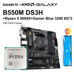 Gigabyte B550M DS3H Moderkort set+AMD Ryzen 5 5600X R5 5600X CPU+GALAXY 8G 3200 8G*2 RAM MODERBODE Processor and Memory Kit