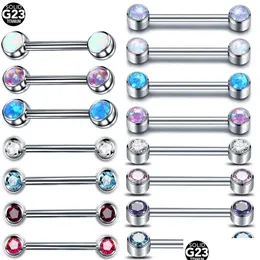 Nasenringe Ohrstecker 10 teile / los G23 Opal Nippel Piercing 14G Zungenring Innengewinde Kristall Barbell Frauen Körperschmuck 240311 Drop D Dhmgp