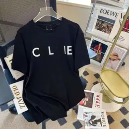 Tasarımcı Lüks Celins Klasik Gül Kırmızı Harfleri Moda Markası Baskılı Kısa Kollu T-Shirt Kadınlar Yaz İnce Yeni Çağ Kore'de Koyu Basım 2024