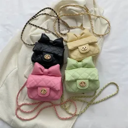 Kids mini tasarımcı lüks omuz çantası yürümeye başlayan çocuk prenses kız bebek pembe yay çanta küçük kız sevimli crossbody cüzdan 240227