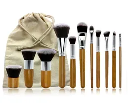 11pcs Bamboo Handle Brushes Set Professional Cosmetics Brush Kits Eyeshadow Foundation Beauty Make Up Tools with bag5479971