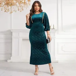 Etnik Giyim Bodycon Dress Elegant Afrika Partisi Kadınlar İçin Gece Elbise 2024 Bahar 3/4 Kollu Kadife Uzun Maxi Müslüman Moda Abaya