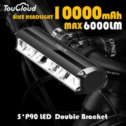10000mAh Bicycle Light 5P90 LED Front Double Bracket Power Bank MTB Mountain Lamp Bike Headlight Cycling Accessorie Tail 240311
