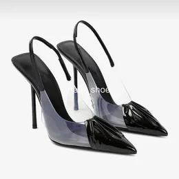 여자 소 가죽을위한 섹시한 드레스 선물 신발 투명 TPU Stiletto Heel Sandal Designer 10cm High Heeled Sandals Slingbacks 뾰족한 발가락 신발