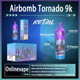 Original Airbomb tornado 9000 Puff Disposable E Cigarette 850mAh Rechargeable Battery 18ml Pod 10 Flavors Puff 9K Vape Pen