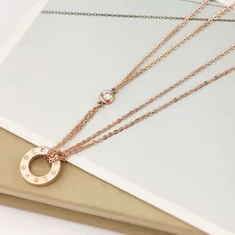 Дизайнерское ожерелье из многослойного диска из розового золота с бриллиантами, цифровое ожерелье из титановой стали на ключице, простой элегантный женский комплект