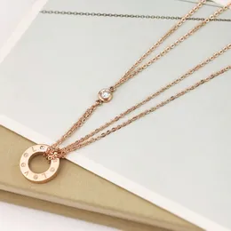 Designer carter Rose Gold Layer Disc Diamond Digital Titanium Steel Clavicle Necklace Layer Chain Set Simple Elegant Woman