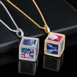 Nuovo ciondolo con memoria a forma di cubo di gioielli Hip Hop con micro set di zirconi Collana con cornice per foto personalizzata fai-da-te