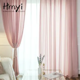 Tende Tende di tulle solide di lusso per la camera da letto Tende trasparenti spesse per il soggiorno Decorazione moderna Finestra Tende in voile per ragazze rosa