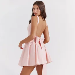 Mingmingxi Summer Mini Backless A Line Sukienka Seksowna Biała Bow Bawełniana sukienka Sukienka Niedaży dla urodzin Sukienka wakacyjna Przyjazdy 240313