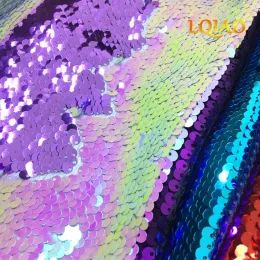 Tessuto 130*45 CM Neon Rosa/Bianco/Oro Rosa/Arcobaleno Reversibile Ricamato Sirena Paillettes Tessuto Per Abiti/Foto Sfondo Decorazione di Nozze