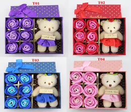 6PCSBOX Romantic Rose Soap Flower med Little Cute Bear Doll Perfekt för alla hjärtans dag gåvor för bröllopspresent eller födelsedagspresent7832095