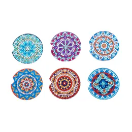 Stitch 6pcs DIY Mandala Diamond Målning Coaster Specialformad borr Diamond Embroidery Round Coaster Cup Cushion Cup Mat Home Decor