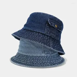 Berets 2024 Dżinsowy stały kolor wiadra Hat Fisherman Outdoor Travel Sun Cap dla mężczyzn i kobiet 03