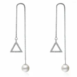 Dangle Earrings Long Threader For Women Pearl Rhinestone Triangles Detla Steel Chain Drop Sorority Ear Line Jewelry