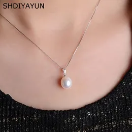 Shdiyayun Big Sale Pearl Necklace 9-10mm Drop Morm Natural Freshwater Pendant 925 Sterling Silver Jewelry for Women Gift 240305