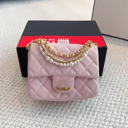 24p Ladies Classic Mini Flap Square Quilted Lambskin Pearls Borse Ghw Crossbody Borse Borse Black Bianco Pink Luxury Designer Lovely Rossetto Porta Pulpampanna 17Cm