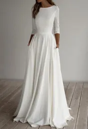 2021 Enkla blygsamma bröllopsklänningar med ärmar Aline Crepe Chiffon Elegant Informal LDS Bridal klänningar ärmade skräddarsydda religio7167181