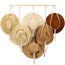 Racks Nordic Style Boho Cotton Hanging Caps Holder Organizer Display Hat Scarf Organizer Rack Macame Tapestry Hat Hanger Wall Storage