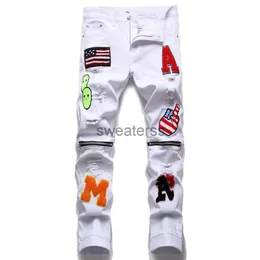 Nya Summer Street Fashion Mens Jeans broderade denim Pants Youth Tight Middle Midje 1871