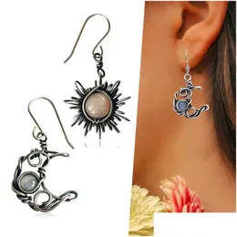 Charm Fashion Bohemia Sun And Moon Earrings Sier Color Round Crystal Drop Women Female Boho Jewelry Gift For Her 231012 Drop Delivery Dhbch