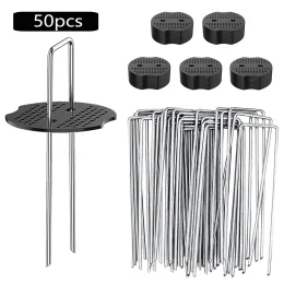 Einsätze 50pcs Landschaft Grundnahrungsmittel Dichtungen Dichtungen Garten Stakes Stifte Usthaped Staples Antirust gemahlene Grasnadel Gartenstöfe für Unkraut Stoff Schlauch