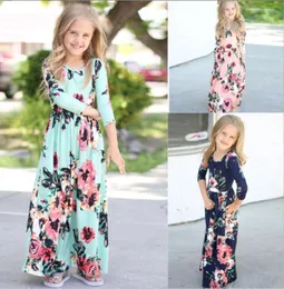 Barn babykläder flickor blommor maxi klänningar färgglada randiga bohemiska strandblommor tryckt avslappnad prinsessa party klänning b49835270231