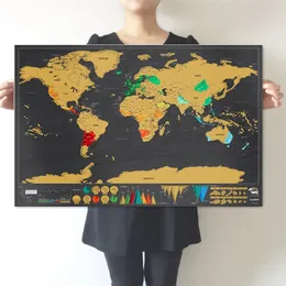 Pintura de parede de mapas de arranhões de mundo grande - Mapas de revestimento de camada de folha de alumínio personalizados - Pôster de mapas de arranhões de rastreador de viagem perfeito para amantes de aventura
