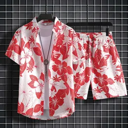 Designer Suit Hawaii Buz İpek Kısa Kollu Floral Gömlek Seti Yazlar Yaz Büyük Boyu Plaj Tatil Şortları İki Parçalı T71Z