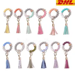 여성 파티를위한 술을 가진 실리콘 구슬 뱅글 키 체인 Wristlet Key Ring Bracelet FY29814927046