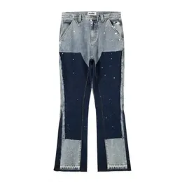 بنطلون جينز رجال مع سراويل جينز حبر مع علامات أزياء أمريكية تفجير أزياء الشارع Y2K Bell Bottoms 240314