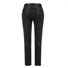 سروال نسائي Edhomenn Women Solid Pu Leather Leggings Slim Fit High Pernouse مع جيوب